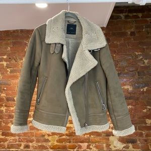 ZARA Tan Suede Sherpa Moto Jacket